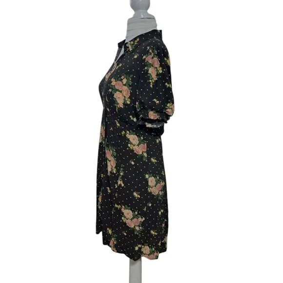American Eagle Women Gray Floral Puff Sleeve Shirt Dress Goth Grunge Fest Sz XS - Picture 5 of 9